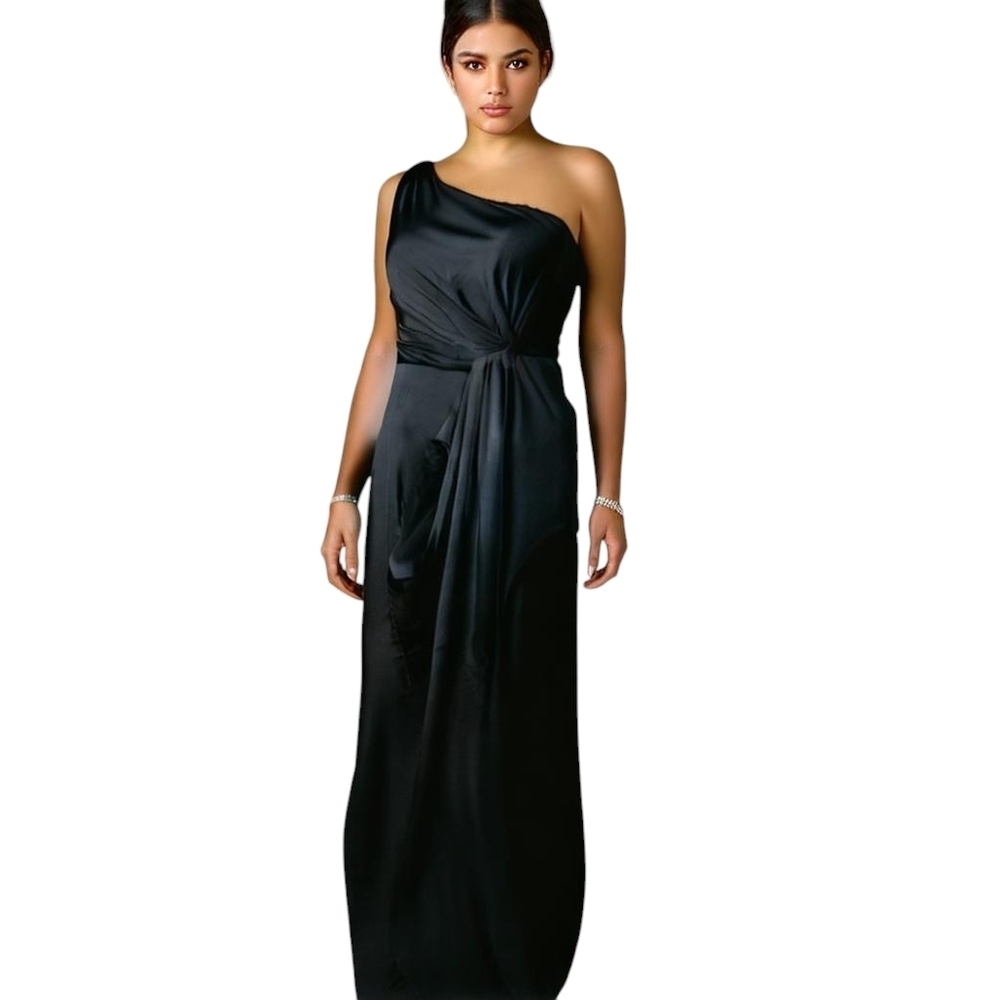 NWT Bariano Black One Shoulder Maxi Slit Dress XL